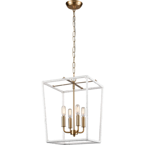 Kingdom 14"W 4 Light Pendant in Aged Brass & White