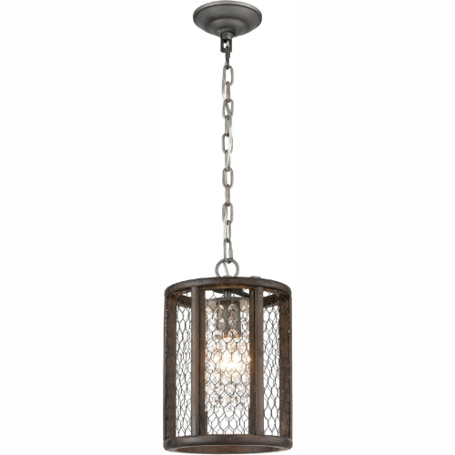 Renaissance Invention Mini Ceiling Pendant Light in Aged Wood & Wire