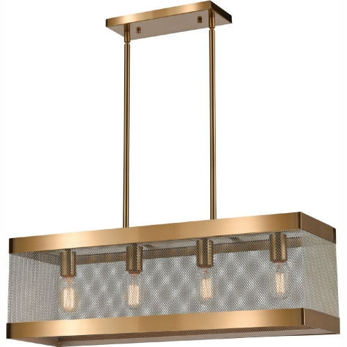 Line in the Sand 4 Light Island Pendant Light in Satin Brass & Antique Silver