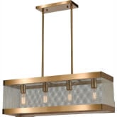 Line in the Sand 4 Light Island Pendant Light in Satin Brass & Antique Silver