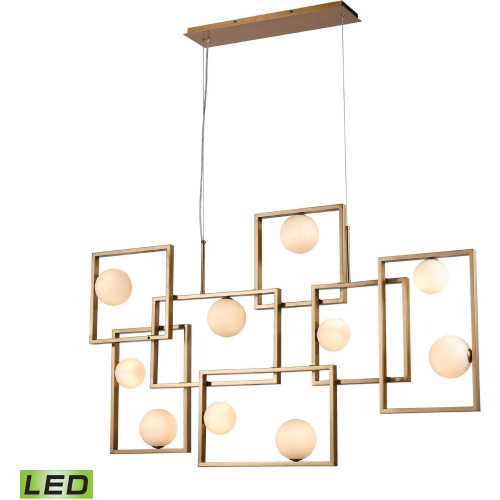 Amazed 51" 7 Light Linear Chandelier in Aged Brass & White Glass