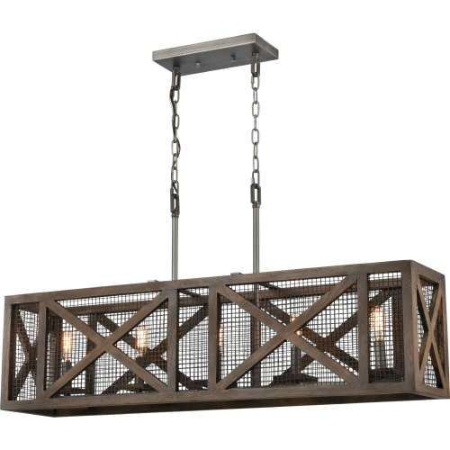 Stockyard 38"W 5 Light Linear Chandelier in Weathered Zinc & Wood