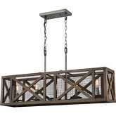 Stockyard 38"W 5 Light Linear Chandelier in Weathered Zinc & Wood