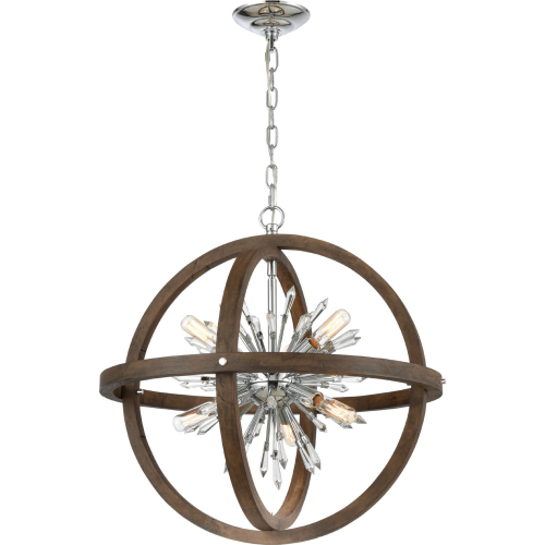 Morning Star 30"W 10 Light Pendant in Aged Wood & Chrome