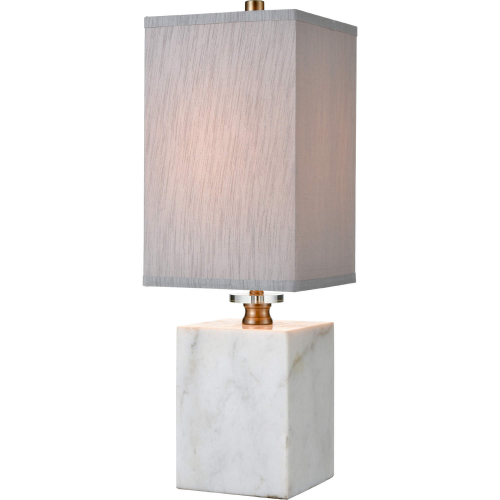 Stand 24"H 1 Light Table Lamp in White Marble & Gray Fabric