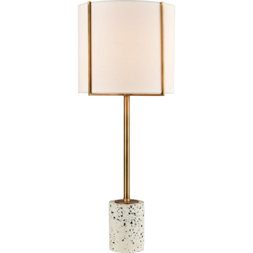 Trussed 25"H 1 Light Buffet Lamp in White Terrazzo & Brass