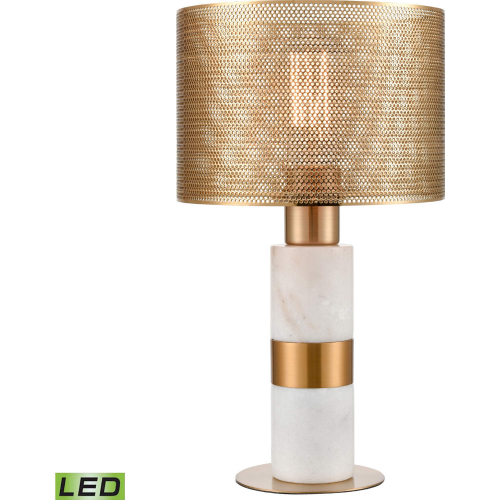 Sureshot 15"H 1 Light Table Lamp in Aged Brass & White Marble (Includes LED Bulb)