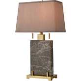 Windsor 27"H 2 Light Table Lamp in Honey Brass & Gray Marble