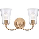 Emily 17"W 2 Light Vanity Light in Brushed Gold & Handblown Glass