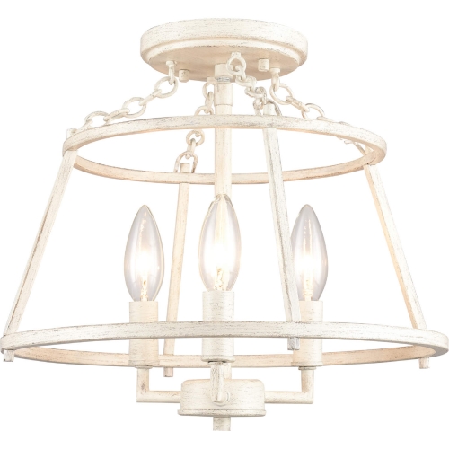 Joanie 13"W 3 Light Semi Flush Mount in Antique White Metal