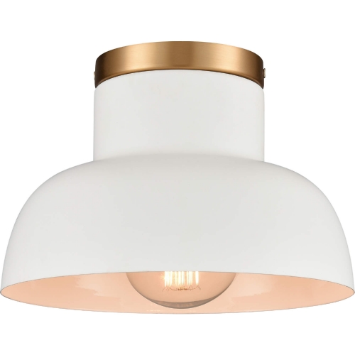 Lewellen 10"W 1 Light Semi Flush Mount in White Metal & Brushed Gold