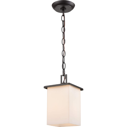 Broad Street 5.5"W 1 Light Outdoor Pendant in Black & White Etched Glass