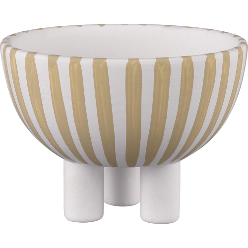 Booth Decorative Bowl in White & Beige Striped Ceramic