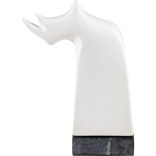 Serengeti Rhino Sculpture in White Ceramic & Black Marble