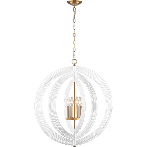 Orme 27"W 4 Light Pendant in White Metal & Brass