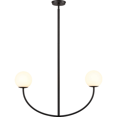 Doby 30"W 2 Light Pendant in Black Metal & Opal Glass Globe Shade