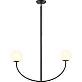 Doby 30"W 2 Light Pendant in Black Metal & Opal Glass Globe Shade