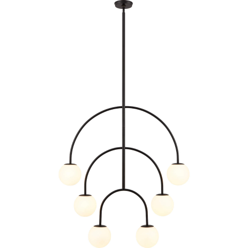 Doby 34"W 6 Light Pendant in Black Metal & Opal Glass Globe Shade