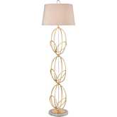 Morely 63"H 1 Light Floor Lamp in Gold Leaf, Marble & Oatmeal Linen