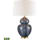 Perry 30"H 1 Light Table Lamp in Blue Ceramic & Brass (Includes LED Bulb)