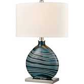 Portview 22"H 1 Light Table Lamp in Teal Art Glass & Nickel