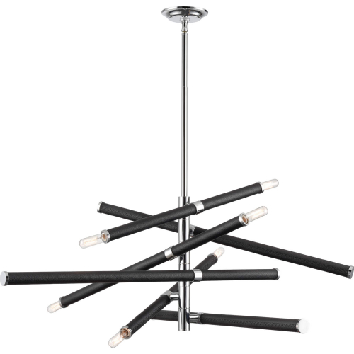 Crosspiece 39"W 6 Light Chandelier in Black Leatherette & Polished Nickel