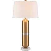 Pill 34"H 1 Light Table Lamp in Brass, Nickel & White Marble