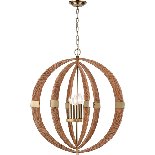 Pyrus 27"W 4 Light Pendant in Brown PE Rattan & Antique Brass