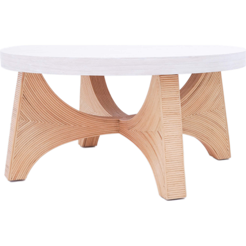 Sconset Coffee Table in White Ash Wood Veneer & Rattan