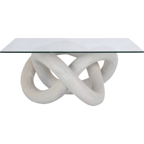 Knotty Coffee Table in White Wood Sculpture & Clear Glass