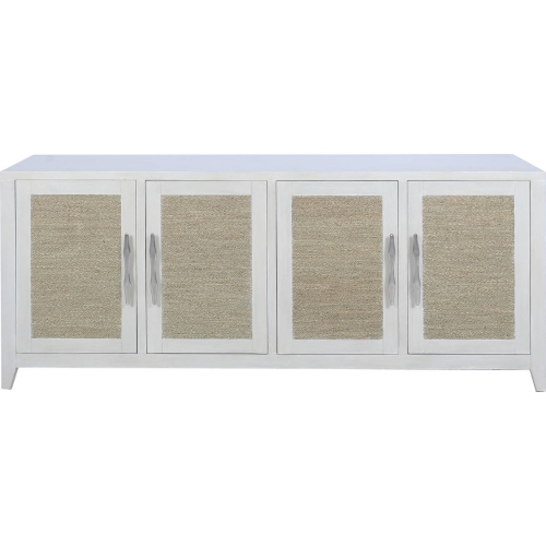 Joyner Credenza in White & Natural Rattan