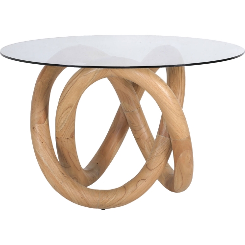 Knotty 54" Round Dining Table in Wood Sculpture & Glass