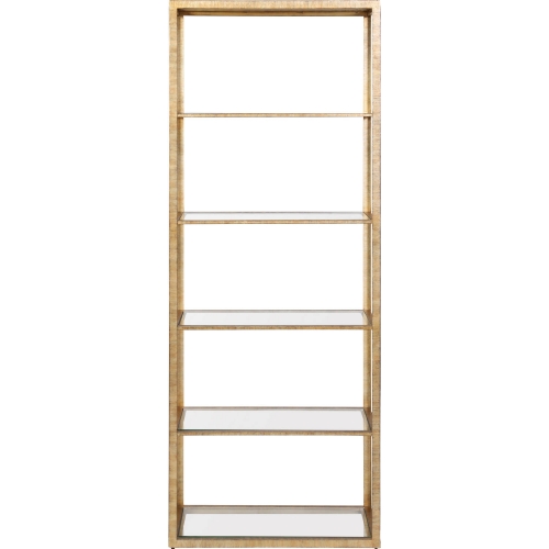 Strie Bookcase in Gold Metal & Glass