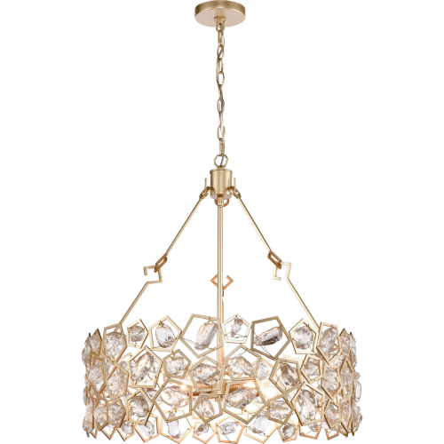 Levana 24"W 5 Light Pendant in Antique Gold & Glass