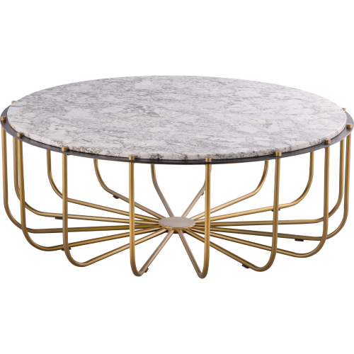 Demille Coffee Table in White Granite, Blacked Bronze & Brass