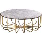 Demille Coffee Table in White Granite, Blacked Bronze & Brass