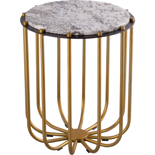 Demille Accent Side Table in White Granite, Blacked Bronze & Brass