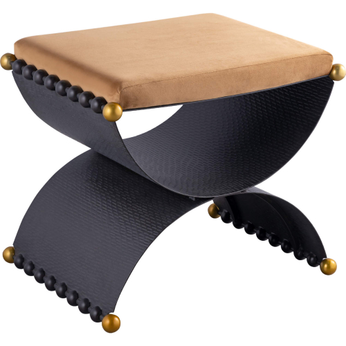 Layla Stool Ottoman in Camel Velvet Fabric & Blackened Bronze