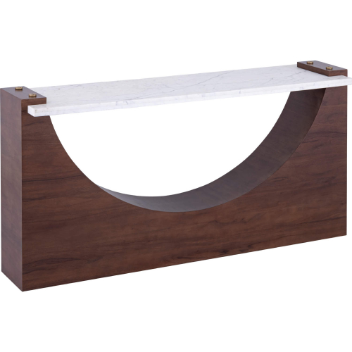 Corsa Console Table in Walnut Finish & White Marble