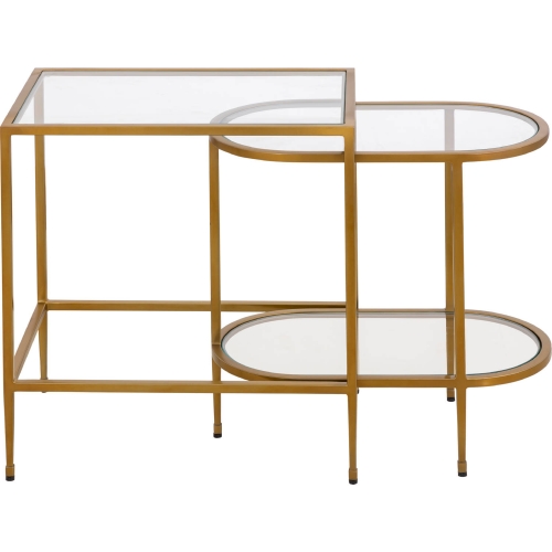 Blain Nesting Table in Brass Metal & Tempered Glass (Set of 2)