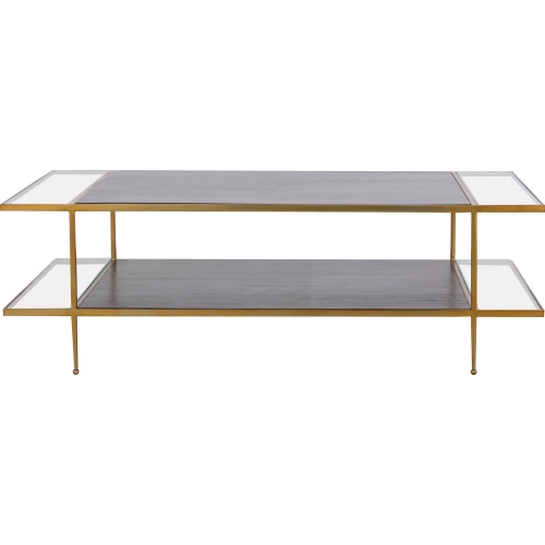 Carrick Coffee Table in Dark Mahogany, Brass & Tempered Glass