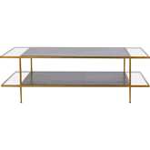 Carrick Coffee Table in Dark Mahogany, Brass & Tempered Glass