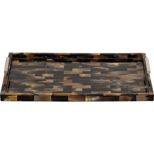 Faux Horn Decorative Tray in Multicolor Brown & Stainless Steel