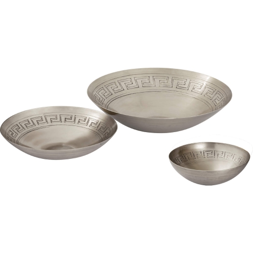 Greek Key Decorative Bowl in Antique Nickel Iron (Set of 3)