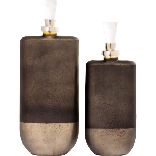 Mara Bottle in Brown Glass & Polished Nickel (Set of 2)