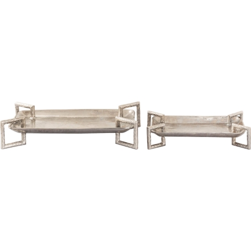 Juniper Decorative Tray in Polished Silver Aluminum (Set of 2)