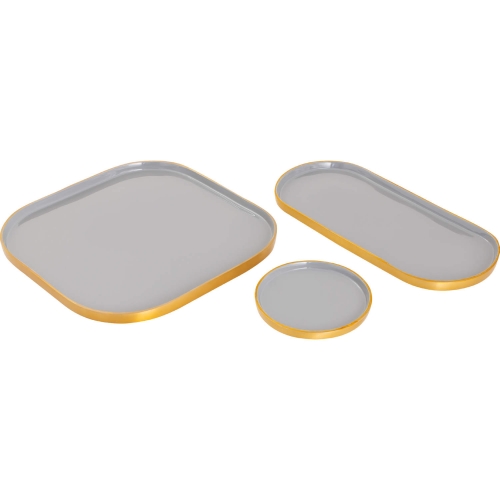 Harward Decorative Tray in Gray Composite & Brushed Brass (Set of 3)