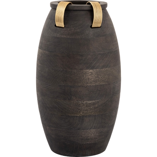 Barone 16"H Vase in Black Mango Wood & Brass Aluminum