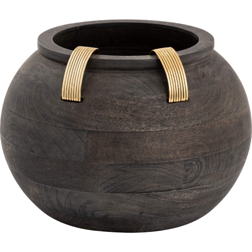 Barone 13"H Vase in Black Mango Wood & Brass Aluminum