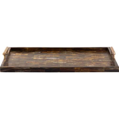 Faux Horn Decorative Tray in Multicolor Brown & Brass